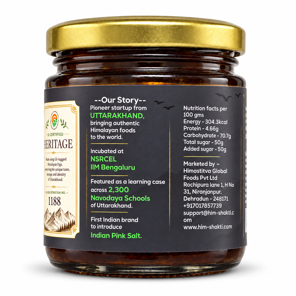 Himshakti Fig Jam back label and nutrition information