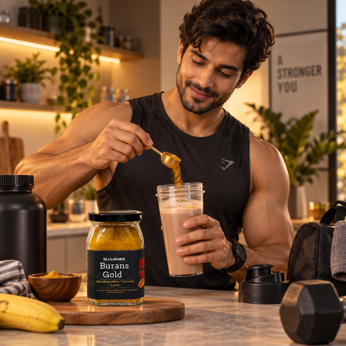 Burans Gold blended into a protein shake