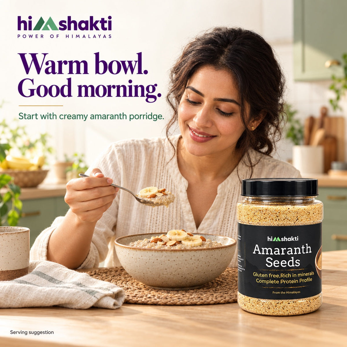 Warm breakfast porridge made with Himshakti Amaranth Seeds