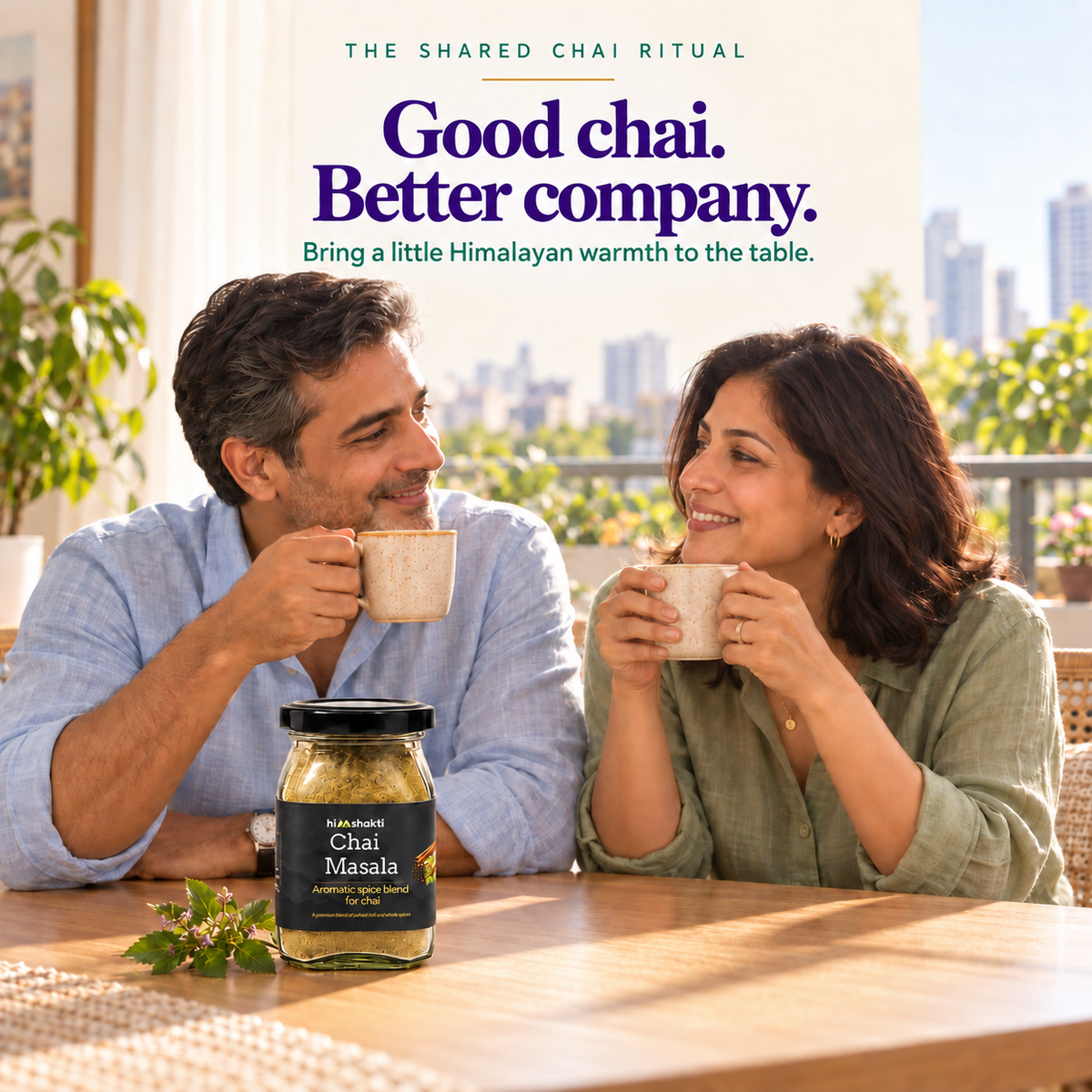 A couple sharing milk chai with Himshakti Chai Masala and Himalayan warmth
