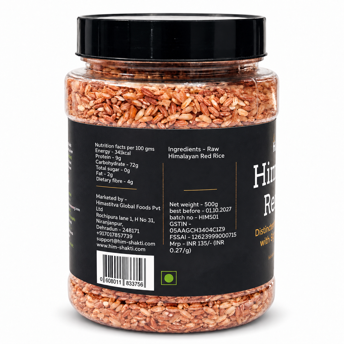 Himshakti Himalayan Red Rice 500 g nutrition and pack information
